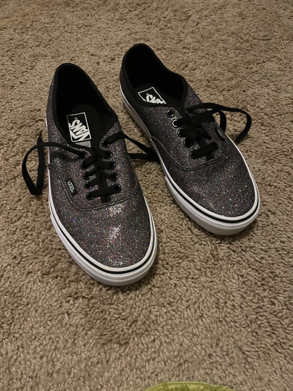 Vans Black Glitter Low-Top Sneakers with Multicolor Sparkle whimsical quirky 9